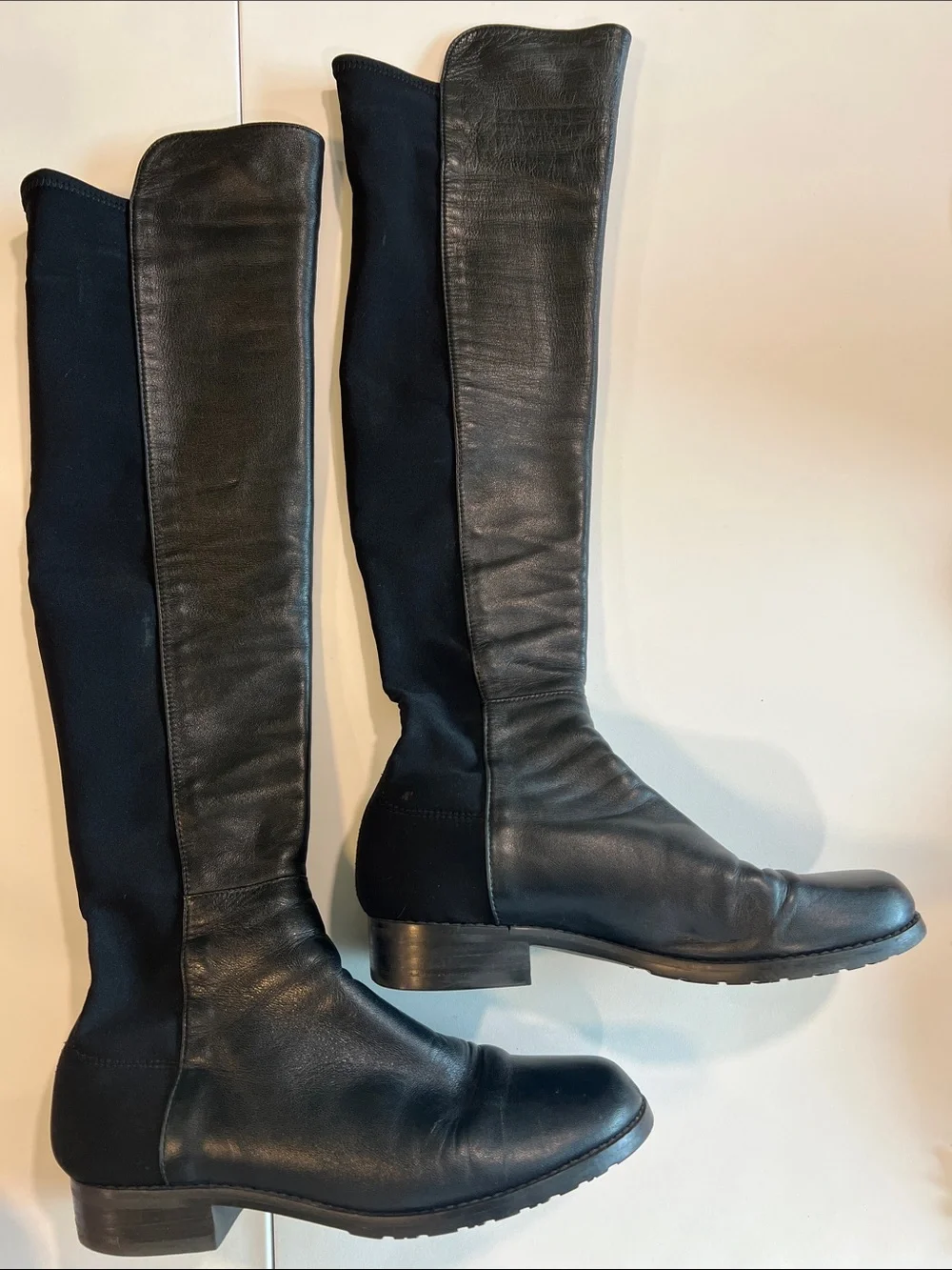 Stuart Weitzman - 6.5, Over-the-Knee Black Leather Boots, Neoprene Calf